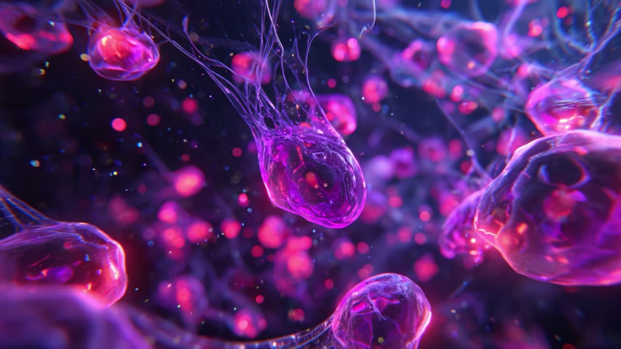 Exploring the Microscopic World: A Stunning Visual Journey Through Vibrant, Glowing Cells in a Complex Network Displaying Intricate Structures and Connections