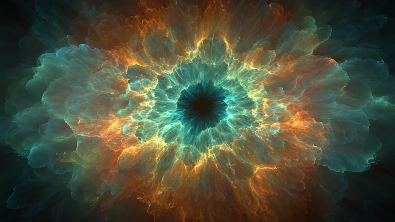 Un viaggio visivo mozzafiato attraverso forme colorate simili a nebulose: Un'esplosione eterea di luce ed energia in una danza cosmica di colori e motivi.