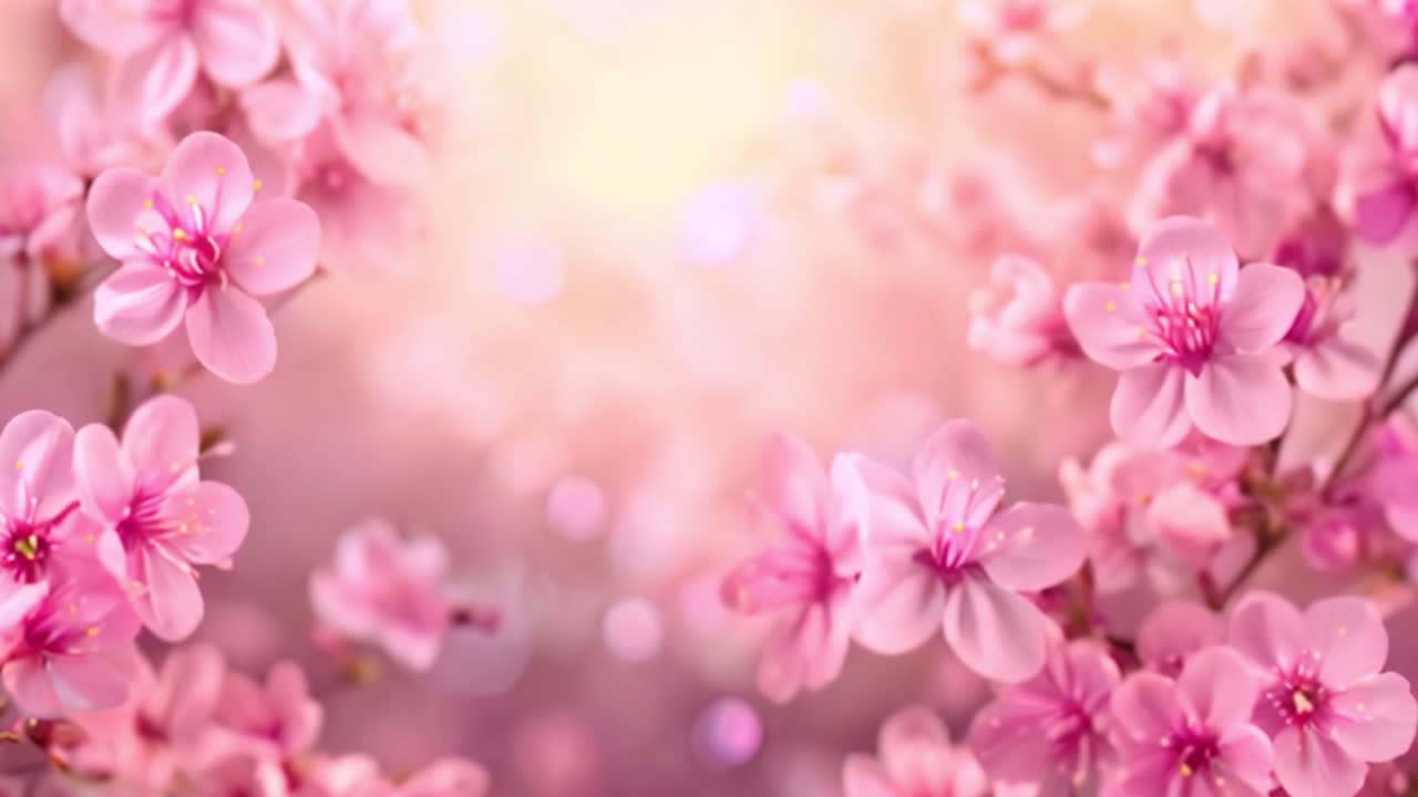 Pink Cherry Blossoms in Soft Focus with Bokeh Lights