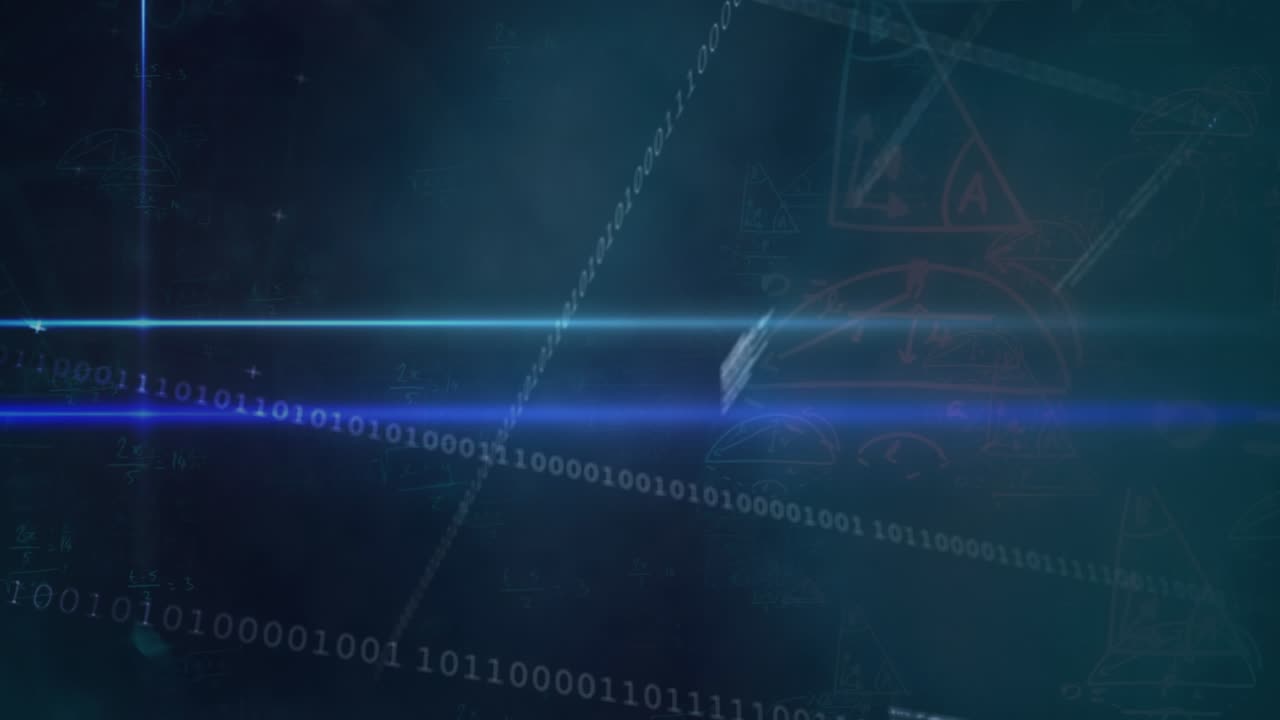 Animation of data processing over black background with globe and blue lights