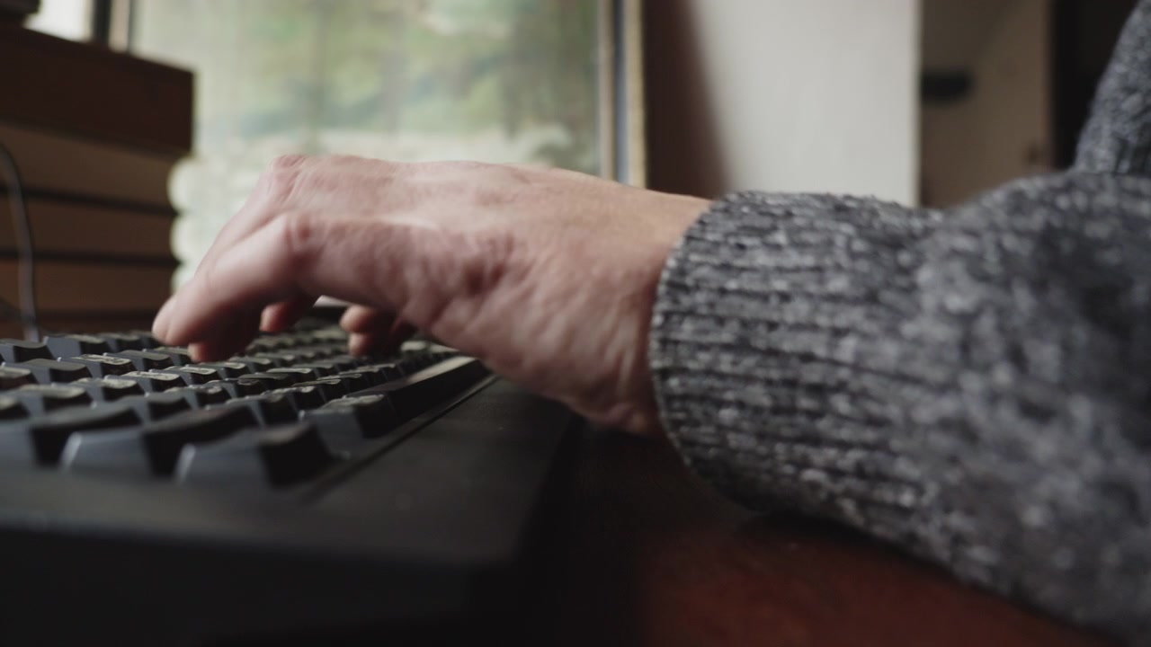 Side-profile view of a programmer working from home, focused on typing and problem-solving in a remote online work environment.
