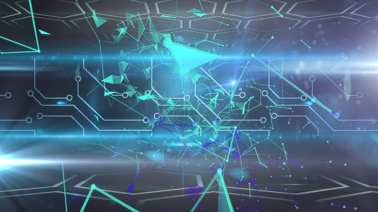 파란색 배경에 연결 네트워크와 함께 데이터 처리의 애니메이션