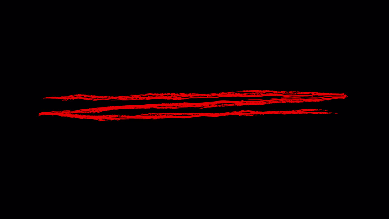 Tratto di pennello rosso animato che disegna e si ritrae su nero.