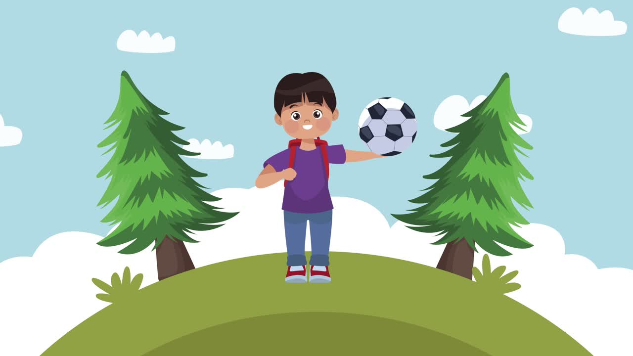 estudiante de escuela en el campamento con balón de fútbol