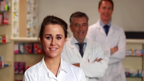 pharmacy team smiling at camera