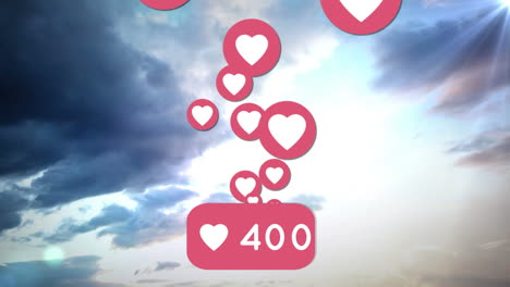 icono del corazón con números crecientes contra las nubes en el cielo azul