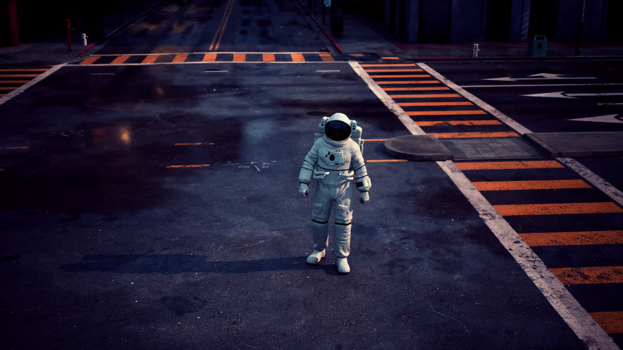 astronauta solitario en una ciudad desierta