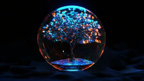 glowing tree in a glass sphere