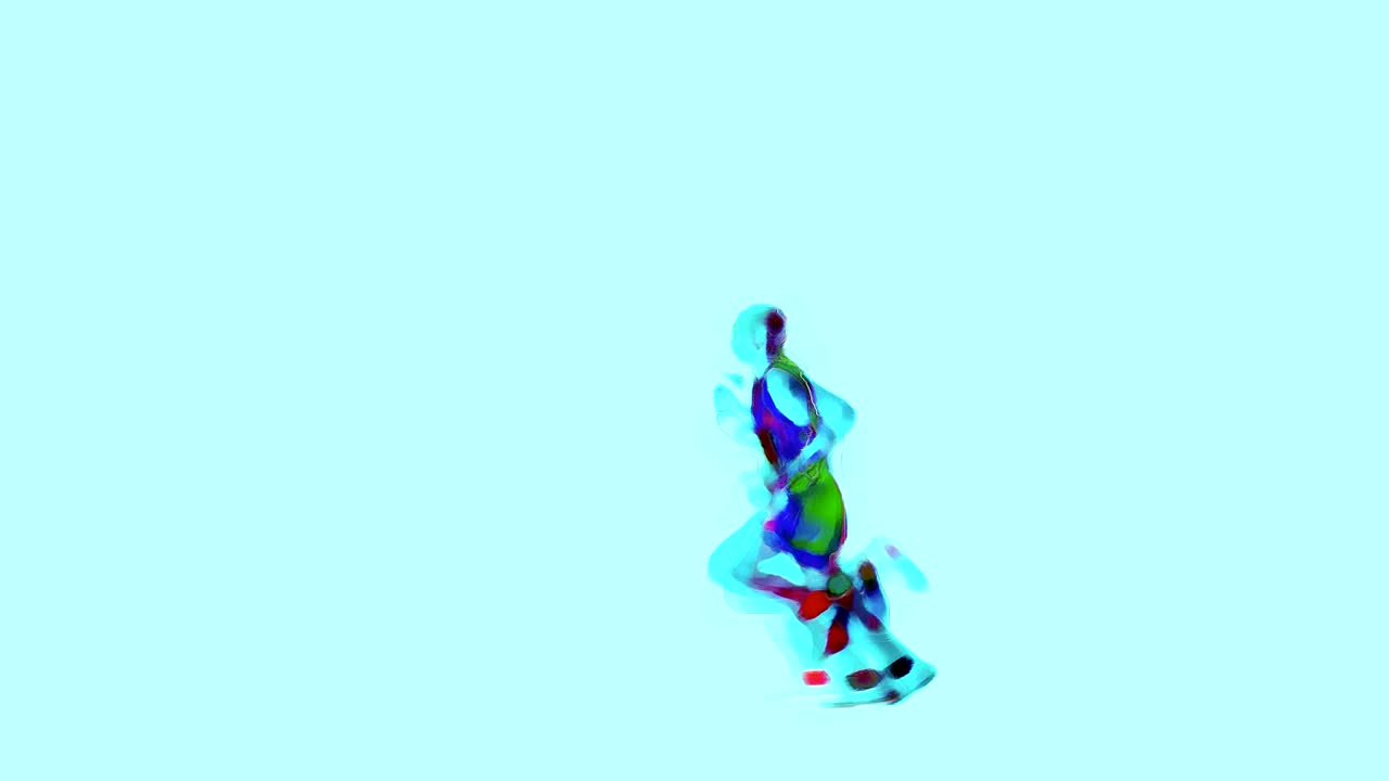 파란색 배경에 항상 달리는 남자와 함께 양식화 된 일러스트레이션.