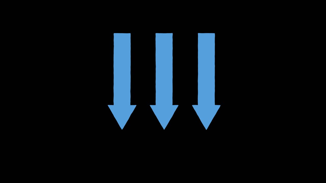 Three blue arrows descend vertically in a smooth, uniform animation against a solid black background