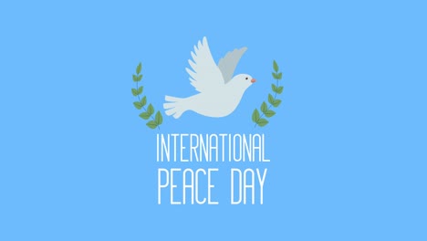 international peace day lettering with dove and wreath