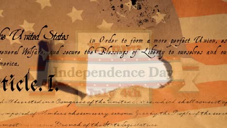 animation of constitution of america and independence text on torn american flag