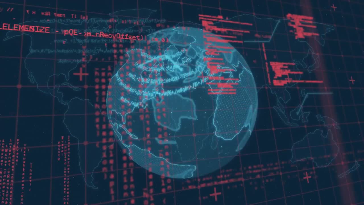 Animation of data processing and networks of connections over grind