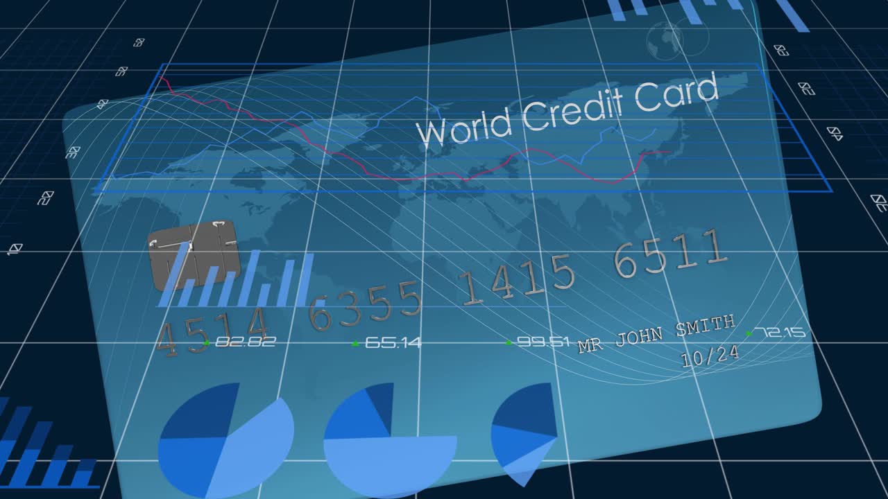 Animation of financial data processing over credit card