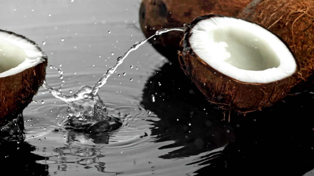Fresh Coconut Splitting and Water Splashing in Slow Motion
