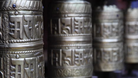 Prayer-wheels-in-a-Buddhist-monastery-in-Kathmandu,-Nepal