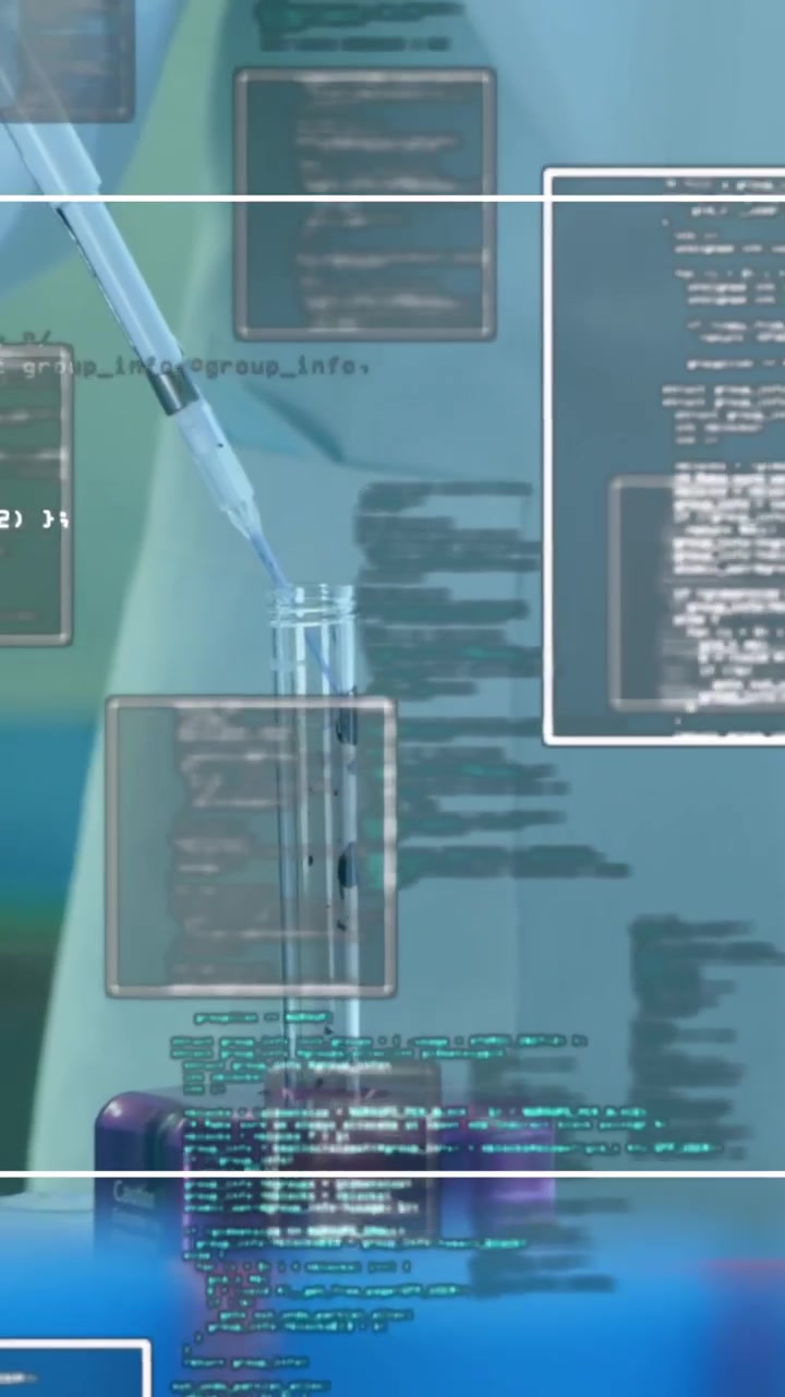 Animation of data processing over scientist in lab