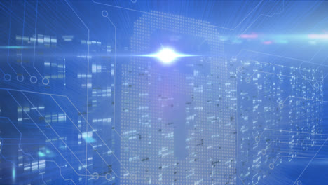 animation of light beam moving on data processing over lock icon on digital interface