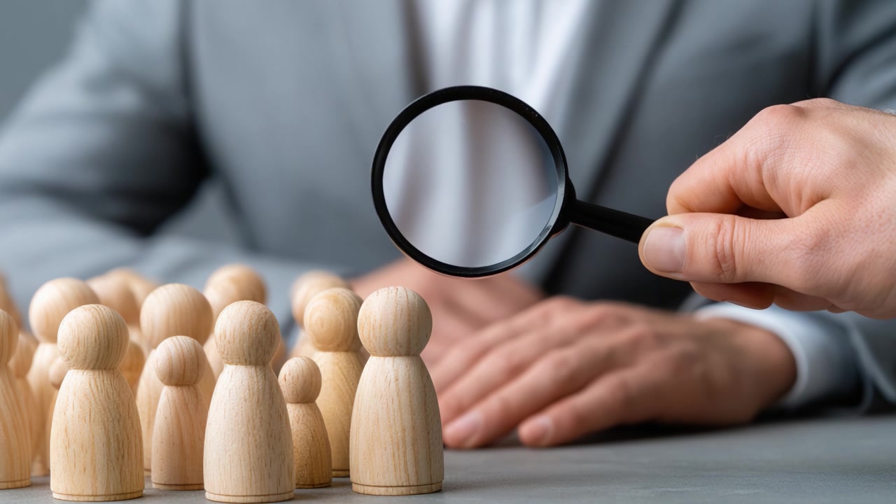 Analyzing a Group of Wooden Figures: A Close Examination of Individuals through a Magnifying Glass with a Focus on Detail and Discovery