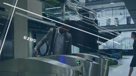 animation of data processing over businessman in office