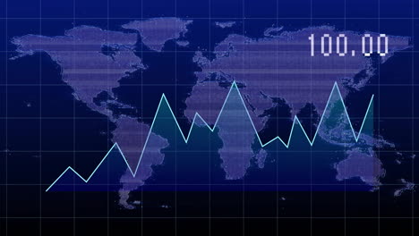 financial data graph animation over world map with 100