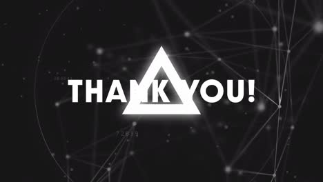 Animation-of-thank-you-text-in-white-over-pulsing-circles-and-triangles-on-black-background