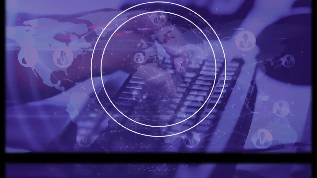 animación de la red de conexiones sobre el hombre usando computadora