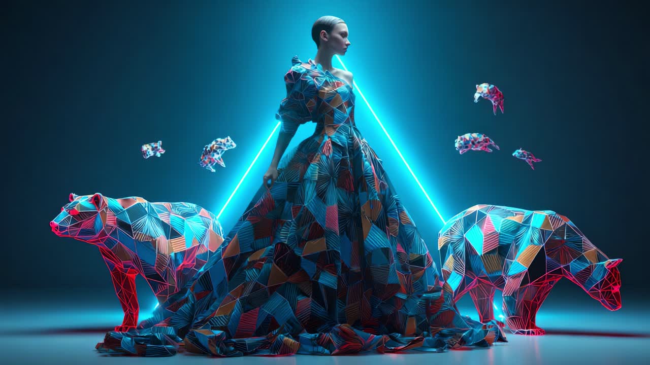 Geometric Fashion with Neon Bears