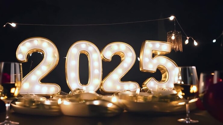 Happy New Year 2025 - Festive Decorations and Table Setting