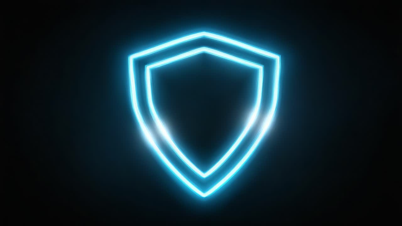 A Glowing Shield Symbol Illustrating Security and Protection in a Futuristic Setting, Emitting Bright Blue Light Against a Dark Background