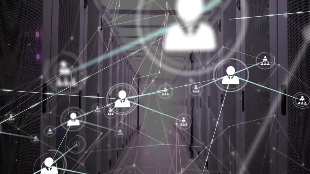 Animation of network of connections over server room