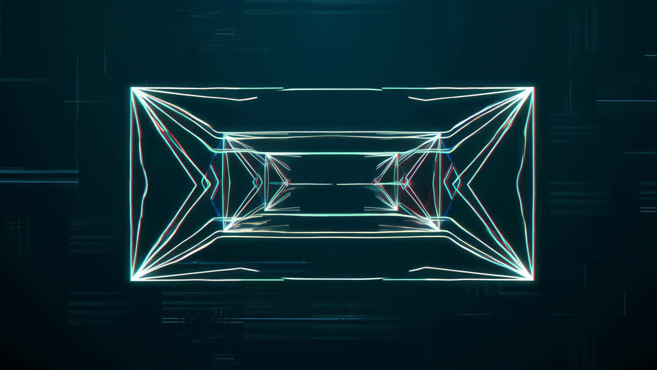 Abstract Digital Geometric Tunnel with Neon Glowing Lines