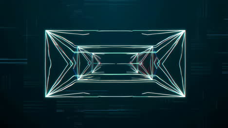 abstract digital geometric tunnel with neon glowing lines