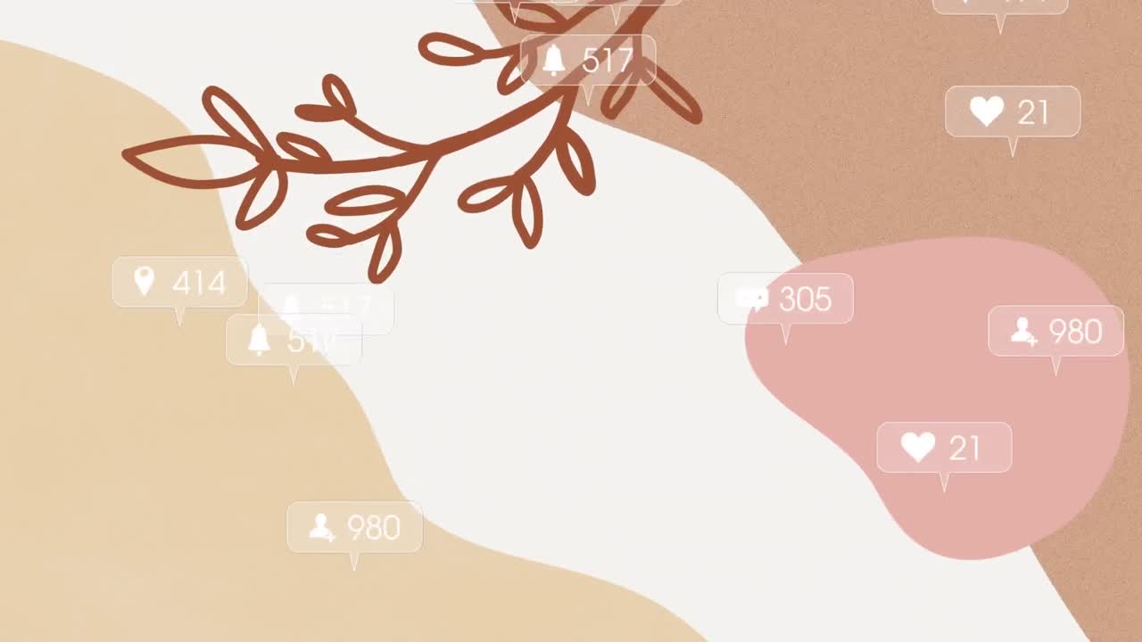 다채로운 배경에 있는 소셜 미디어 알림의 애니메이션