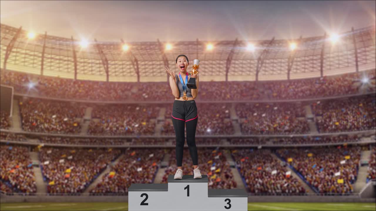 Woman Celebrating Victory on the Podium