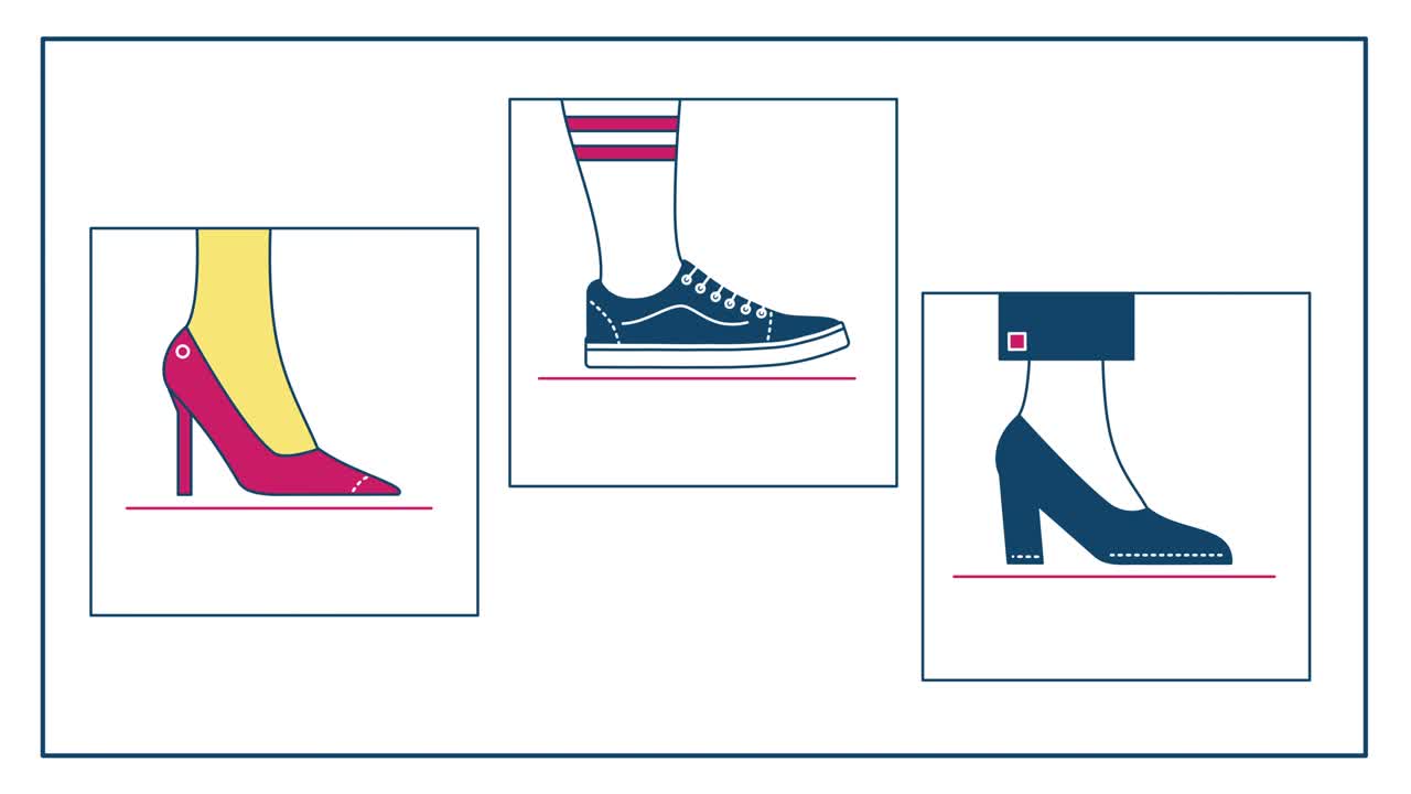 색 배경에 설정된 만화 신발의 4k 비디오.