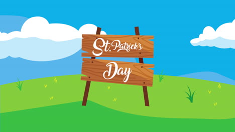 happy saint patricks day lettering in wooden label landscape