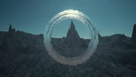 ciencia ficción en 3d y tecnología de portales de paisajes de roca 4k