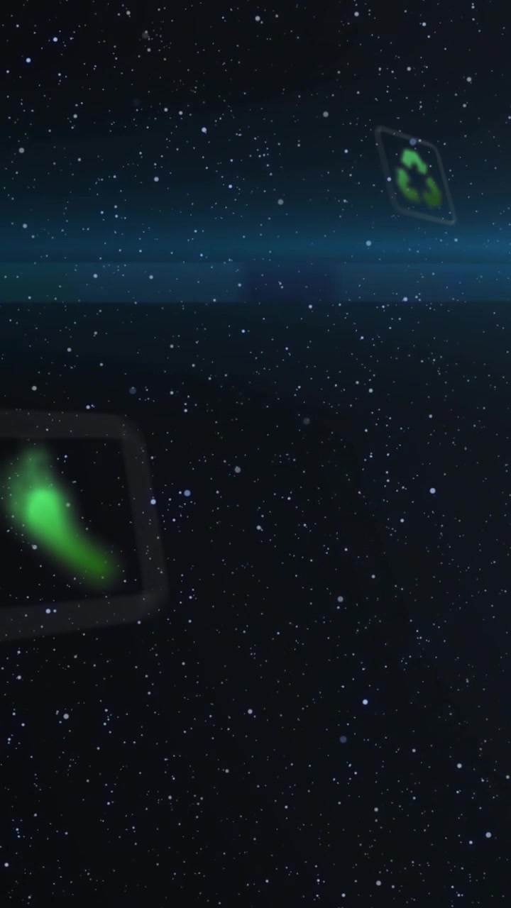 Vertical video: On start green power icons drifting rotating timer shifting forming HUD over stars