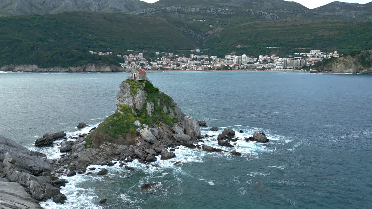 Picturesque Island with Church and Coastal Town