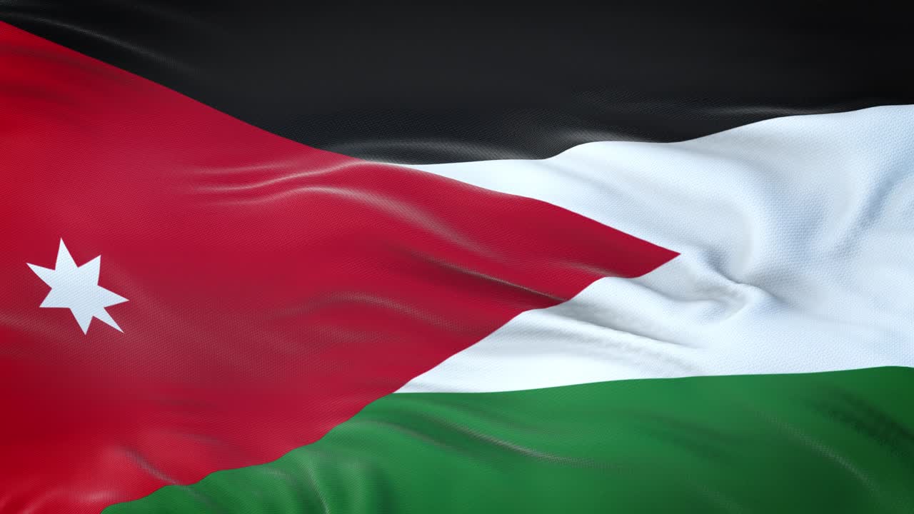 bandera de jordania ondeando en el viento con textura de tela muy detallada. bucle sin costuras