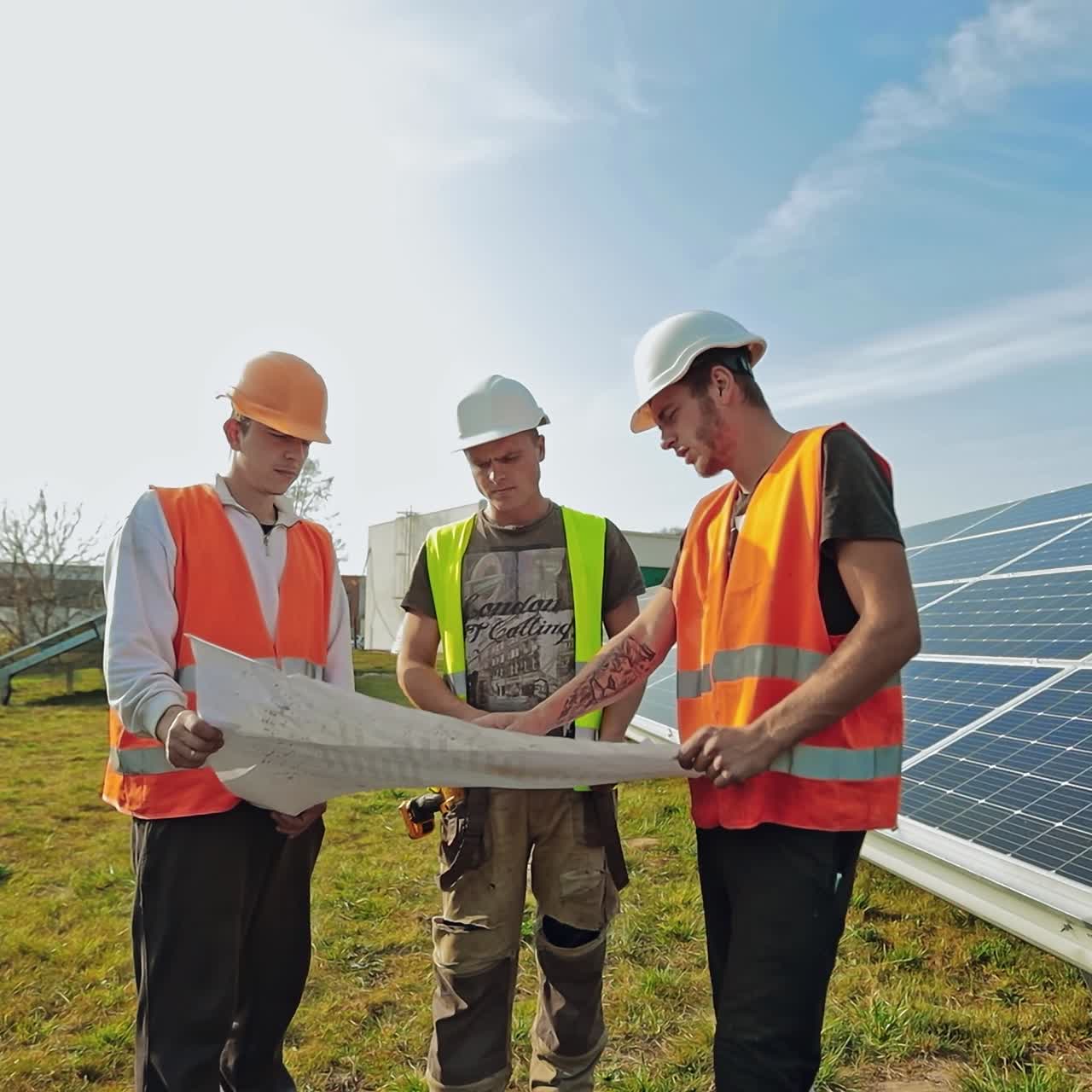 Engineers working on repair solar panel