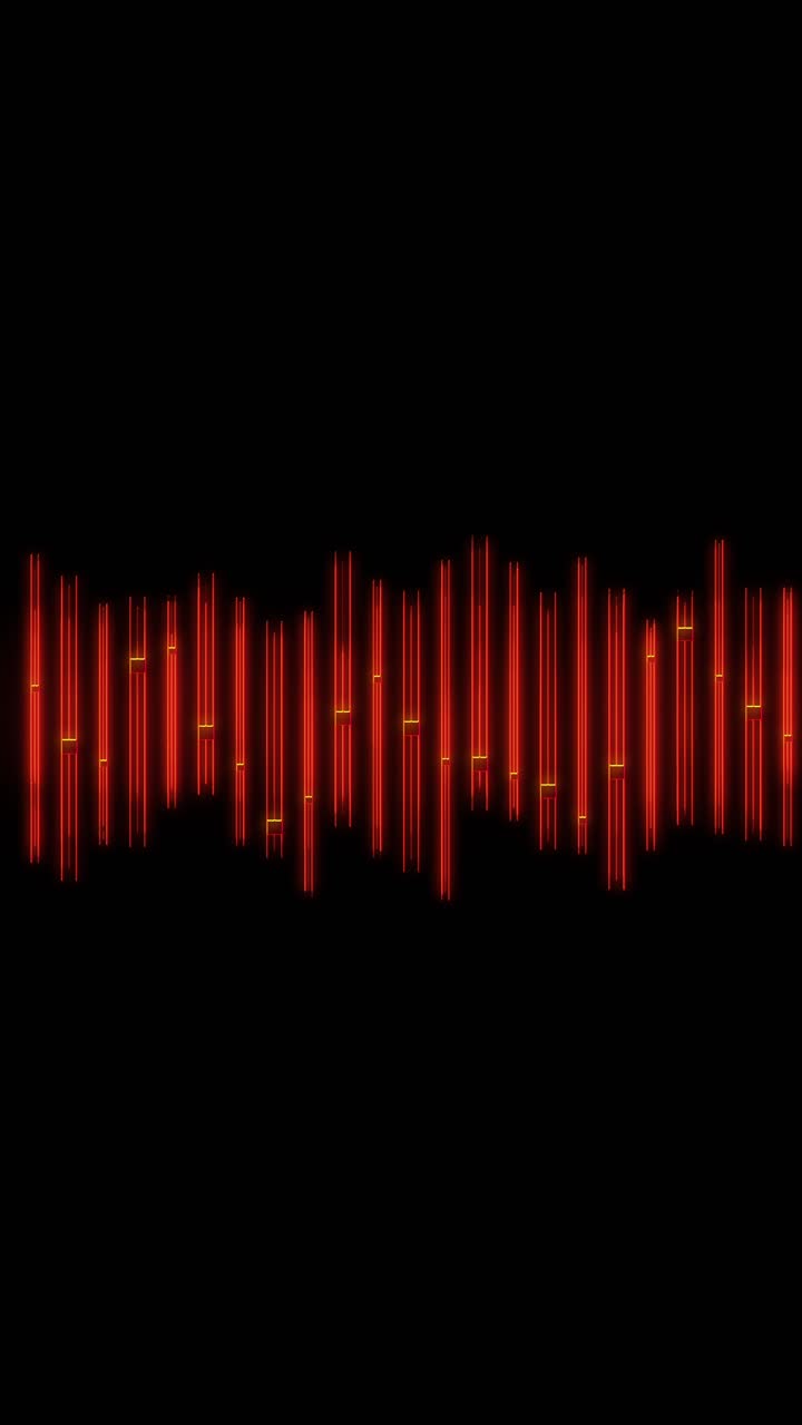 Animation of glowing gold vertical bars moving like an audio equalizer, seamless loop for social media on black background