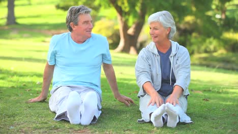 mature couple doing their stretches