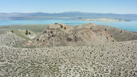 panoramic view of mono lake and surrounding arid landscape