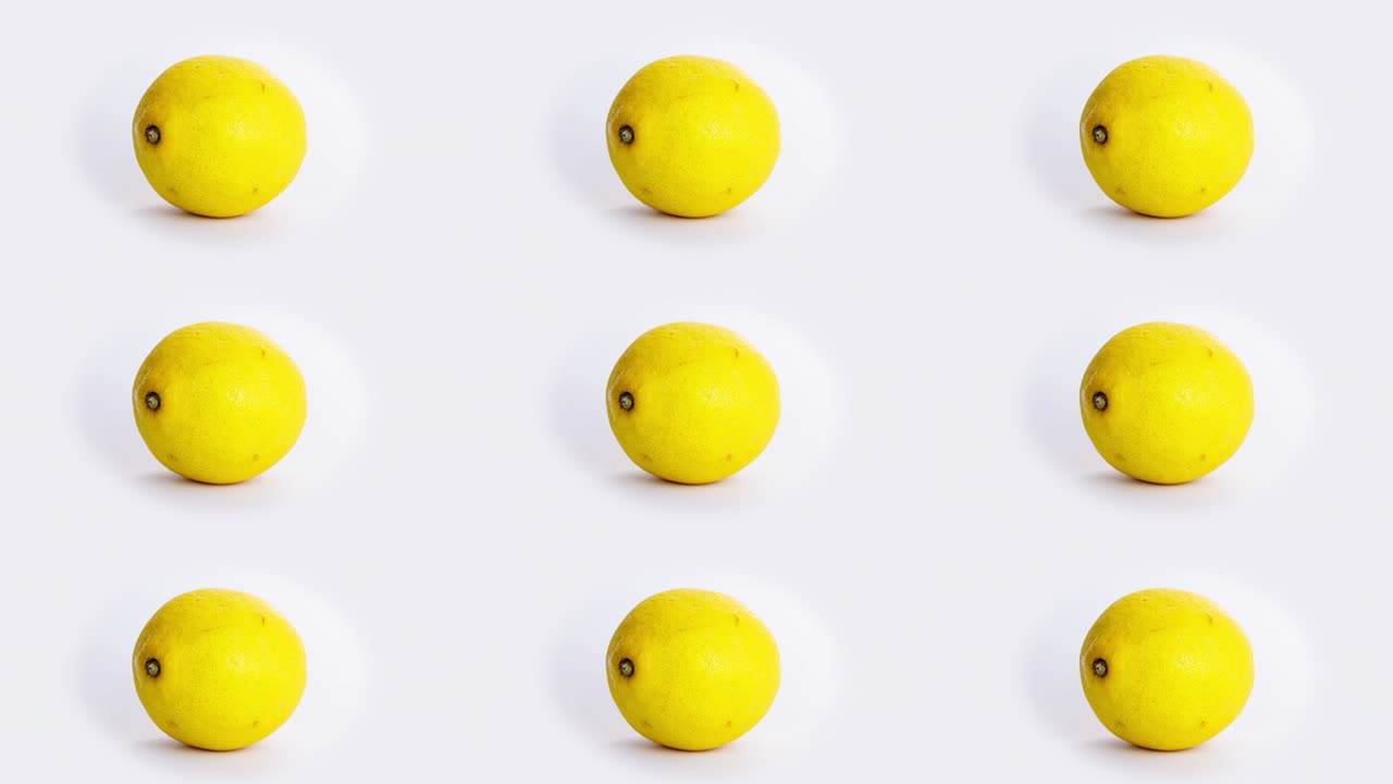 Stop motion tiled lemon rotating isolated on a white background. Seamless loop 4K movie.