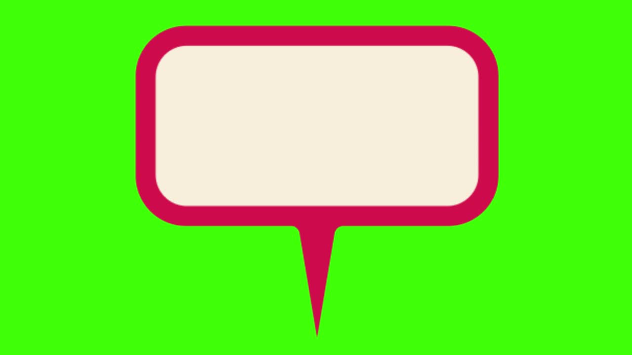 animated rectangle-shaped with round corners blank red speech icon popping up on a green screen