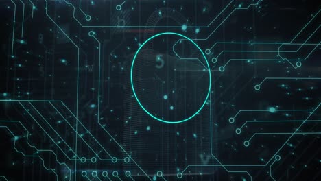 animation of circles and data processing over network of connections