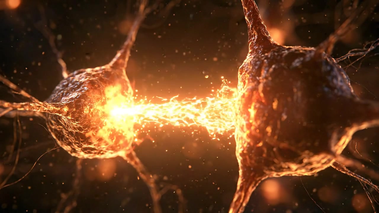 Conexión de sinapsis neuronal y transmisión de impulsos eléctricos.