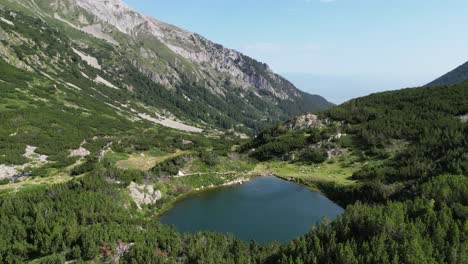 Pirin-National-Park-Mountain-Lake-in-Bulgaria---Aerial-4k